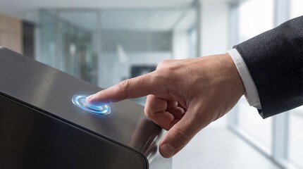 Businessman Using Fingerprint Scanner for Access