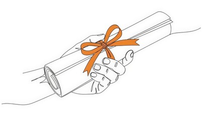 Hand holding a rolled diploma or certificate tied with a ribbon.