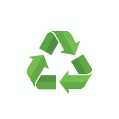 Obraz premium A green triangular recycling symbol made of three arrows against a white backdrop