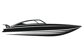 speedboat silhouette line art vector illustration