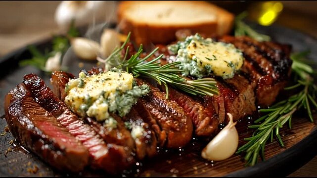 Grilled Ribeye Steak With Garlic Butter And