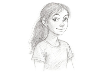 Fototapeta premium Teenage girl portrait sketch with transparent background