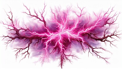 Fototapeta premium bright pink lightning bolt branching electric discharge isolated on a white background