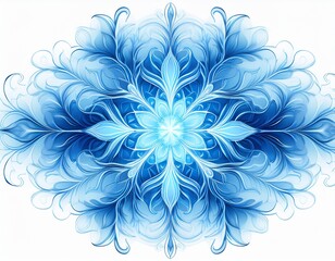 blue electric lightning fractal snowflake pattern isolated on a white background