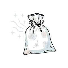 A floral scented sachet releases a gentle fragrance into the air.