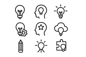 Collection of concept icons with lightbulbs