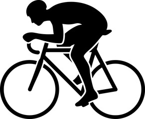 Male cyclist riding bicycle in racing position, dynamic sport activity. Vector silhouette illustration for icon, symbol, decal