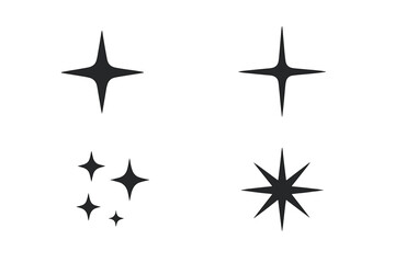 Four dark starbursts on a grey gradient background
