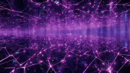 Fototapeta premium Abstract Purple Network Grid with Glowing Connections and Digital Data Flow.