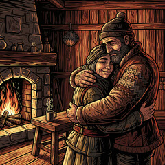 Cozy Winter Embrace by the Fireplace - Warmth and Connection