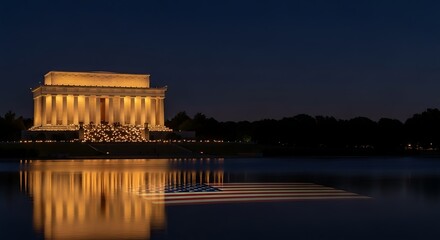 Obraz premium Lincoln Memorial Reflecting Pool at Night.
