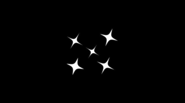 Twinkling stars animation.fast line glitter motion, white cartoon blinking stars, flat vector doodle sparkle,glowing light trails, effects or magical appearance stars on black screen background.4K