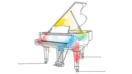 Vibrant colorful grand piano sketch.