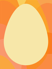 Central oval egg frame in pale yellow surrounded by abstract overlapping waves in warm orange and peach tones for text placement.