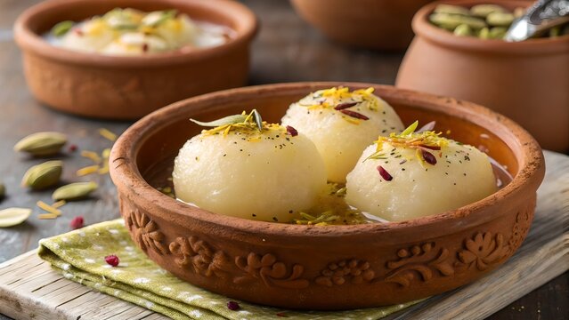 Bengali Cham Cham Sweet in Clay Pot | Traditional Indian Dessert Food Photography