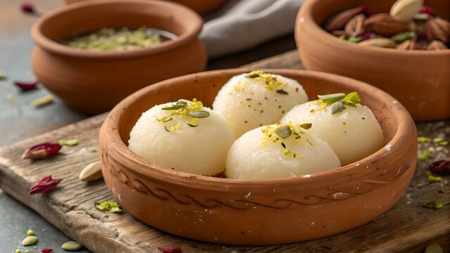 Bengali Cham Cham Sweet in Clay Pot | Traditional Indian Dessert Food Photography
