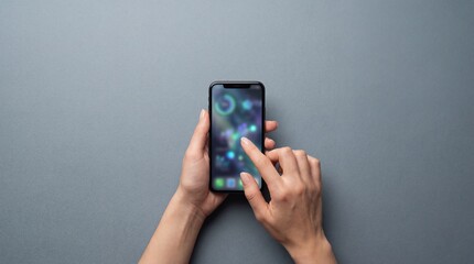 Hands holding smartphone with colorful abstract display