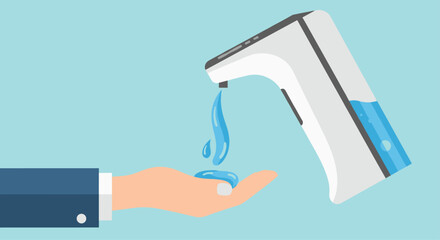 Person using an automatic hand sanitizer dispenser to clean their hands, promoting hygiene and preventing infections.