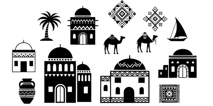 Traditional Nubian Village House Architecture Silhouette
