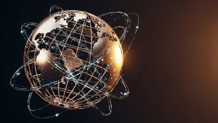 Golden Globe: A stunning depiction of our planet, showcasing the beauty and complexity of the world and global connections, highlighting its elegance and intricate details.