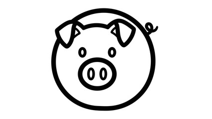 Simple Line Drawing of Pig Face Icon.