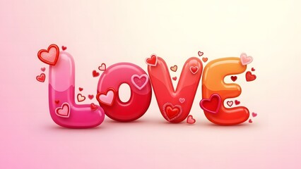 A colorful and vibrant digital illustration of the word love with hearts