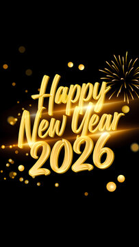 Happy New Year 2026 Luxury Golden Design with Sparkles and Fireworks