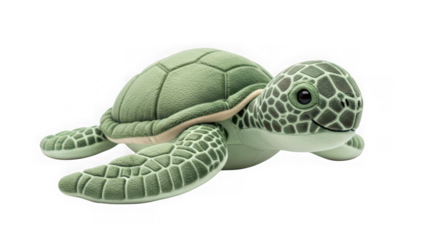 Cute green sea turtle plush toy stuffed animal isolated on transparent background