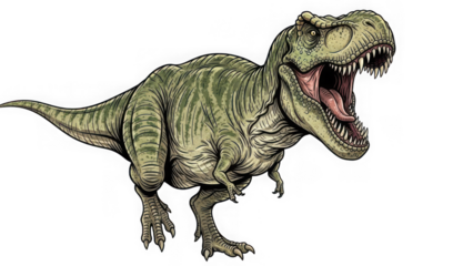 Fierce tyrannosaurus rex dinosaur roaring illustration isolated on transparent background