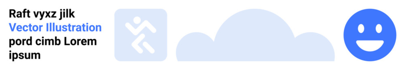 Fototapeta premium Branding, motivation, positivity, technology, personal growth, creative design. A cloud, running person and happy face in blue. Branding and motivation prominently displayed