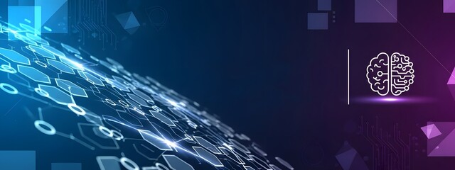 Abstract Banner Template Design with Artificial Intelligence Brain Concept