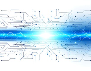 Abstract digital illustration of an electric circuit with lightning and interconnected pathways