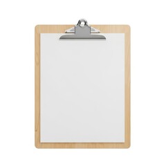 Wooden clipboard with paper isolated on white background