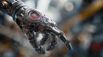 futuristic mechanical robot hand with detailed metal parts and gears