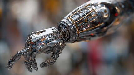 futuristic mechanical robot hand with detailed metal parts and gears