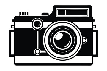 single lens reflex film camera silhouette line art vector illustration
