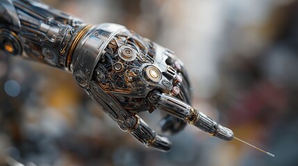 futuristic mechanical robot hand with detailed metal parts and gears