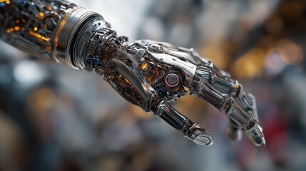 futuristic mechanical robot hand with detailed metal parts and gears
