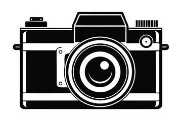single lens reflex film camera silhouette line art vector illustration