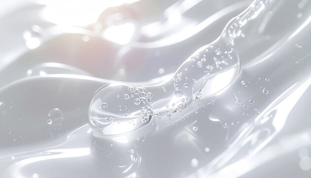 透明美容液のとろみテクスチャ 3Dマクロ｜ヒアルロン酸・ペプチド・NMF配合イメージ クリアジェルと気泡のスキンケア広告背景
Transparent serum texture macro 3D | hyaluronic acid, peptide & NMF clear gel bubbles skincare advertising background