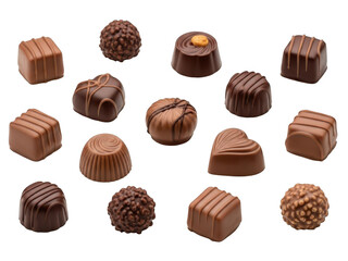 Collection of chocolate candies isolated on transparent background