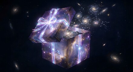 A magnificent gift box, crafted from cosmic nebulae and glowing ribbons
