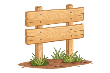 Wooden board icon with grass and stone vector illustration