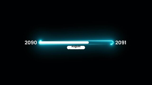 2090 to 2091 calendar time neon loading bar animation isolated on black background