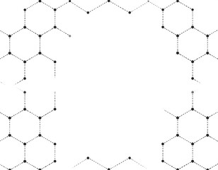 Abstract illustration showcasing a network of interconnected hexagons and dots on white