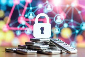 Cryptocurrency Security Concept with Padlock and Network technology