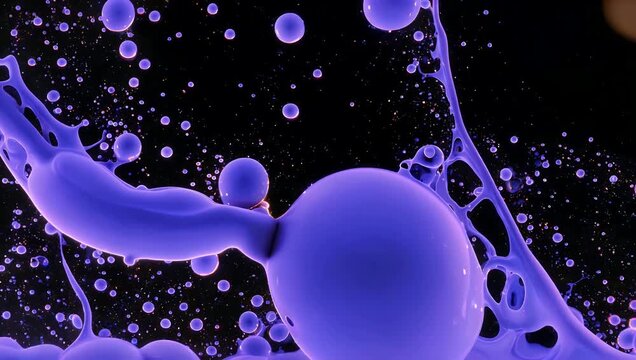 Cinematic 4K slow motion footage of abstract purple lava like bubbles flowing merging liquid against dark background creating dynamic motion graphics creative stock visual 