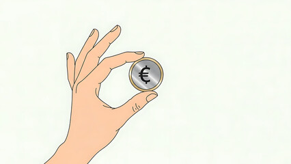 A human hand holding a single euro coin between thumb and forefinger against a plain white background.