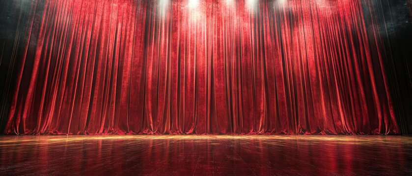 A theatre curtain with luxurious folds and bright lighting will add a touch of grandeur to playbills, serving as the main backdrop for cultural events.
