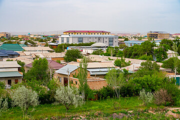 Fototapeta premium Aerial view of a residential neighborhood in Karshi, Uzbekistan, Central Asia
